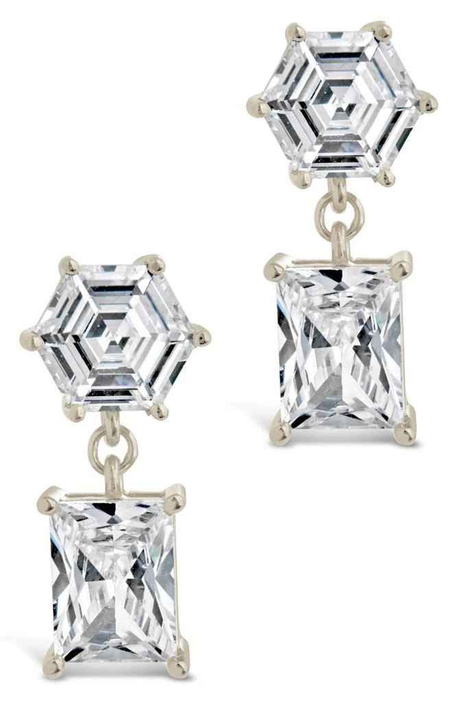 商品Sterling Forever|Emerald & Hexagon Cut CZ Drop Earrings,价格¥99,第2张图片详细描述