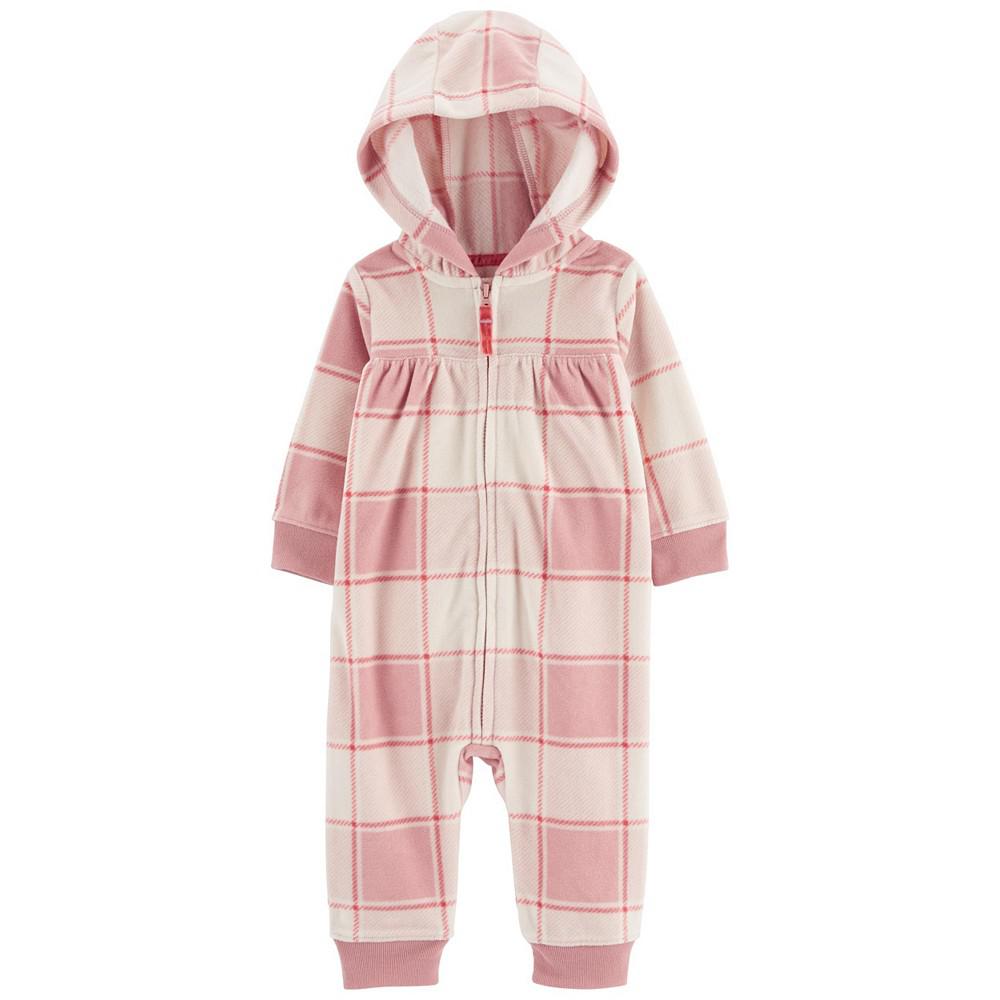 Baby Girls Plaid Hooded Fleece Jumpsuit商品第1张图片规格展示