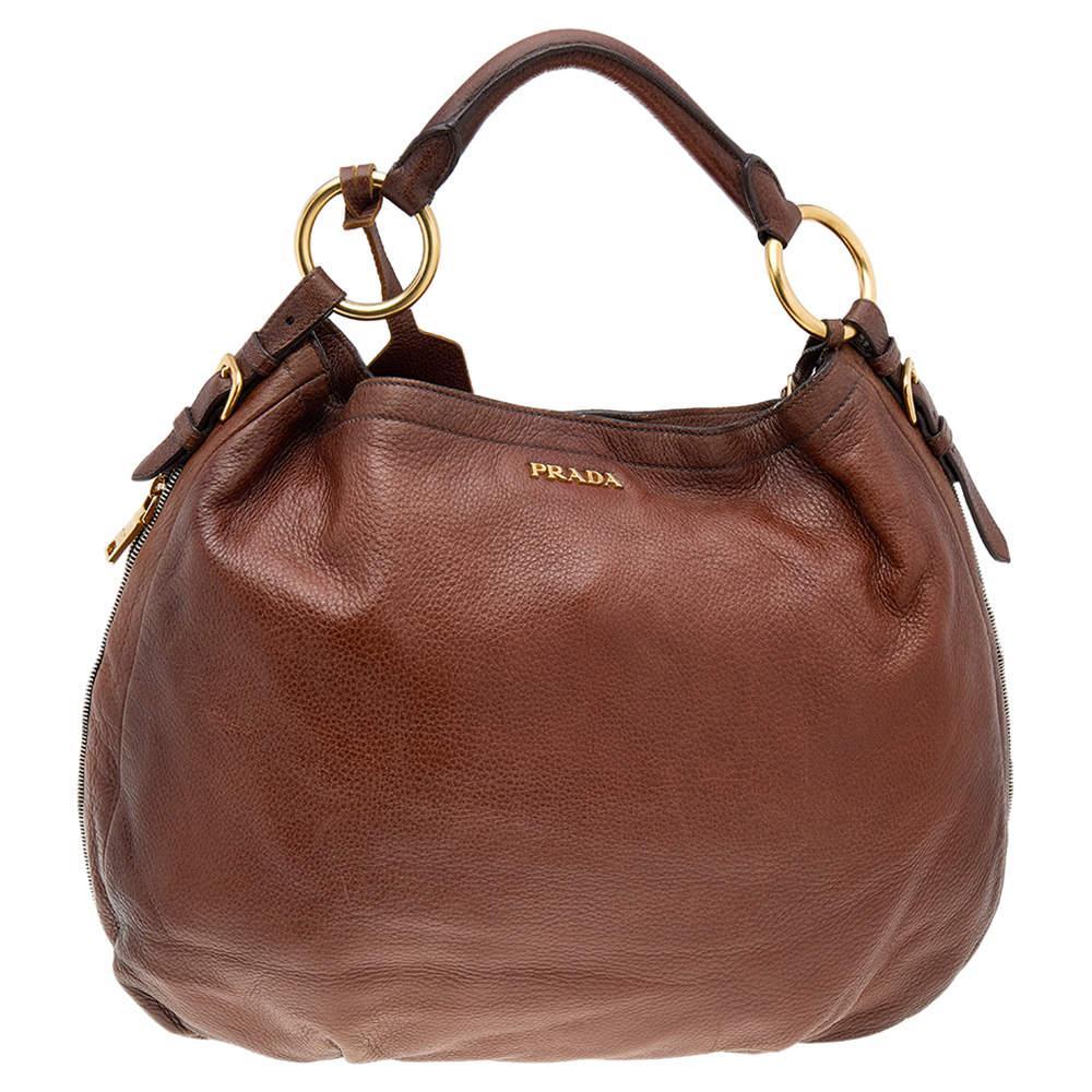 商品[二手商品] Prada|Prada Brown Cervo Leather Hobo,价格¥1295,第1张图片