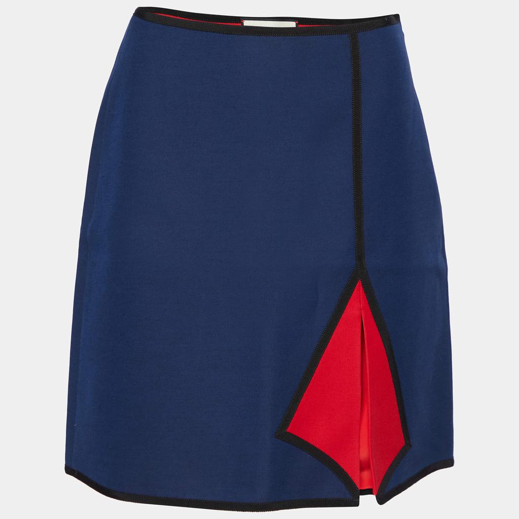 Gucci Navy Blue Wool & Silk Pleat Detail Skirt S商品第1张图片规格展示
