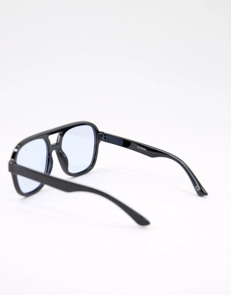 商品ASOS|ASOS DESIGN frame aviator sunglasses with blue lens in black   - BLACK,价格¥48,第4张图片详细描述