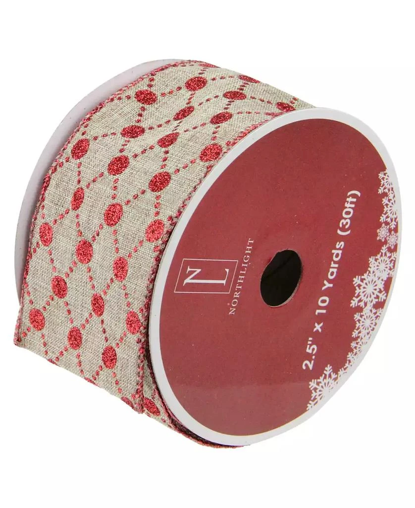 商品Northlight|Connecting The Dots Red and White Diamond Wired Christmas Craft Ribbon 2.5" x 10 Yards,价格¥113,第1张图片