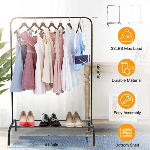 商品Fresh Fab Finds|33lbs Loading Garment Racks Freestanding Clothing Racks Clothes Rack Stands Organizer With Bottom Shelf For Dormitory Home,价格¥467,第1张图片