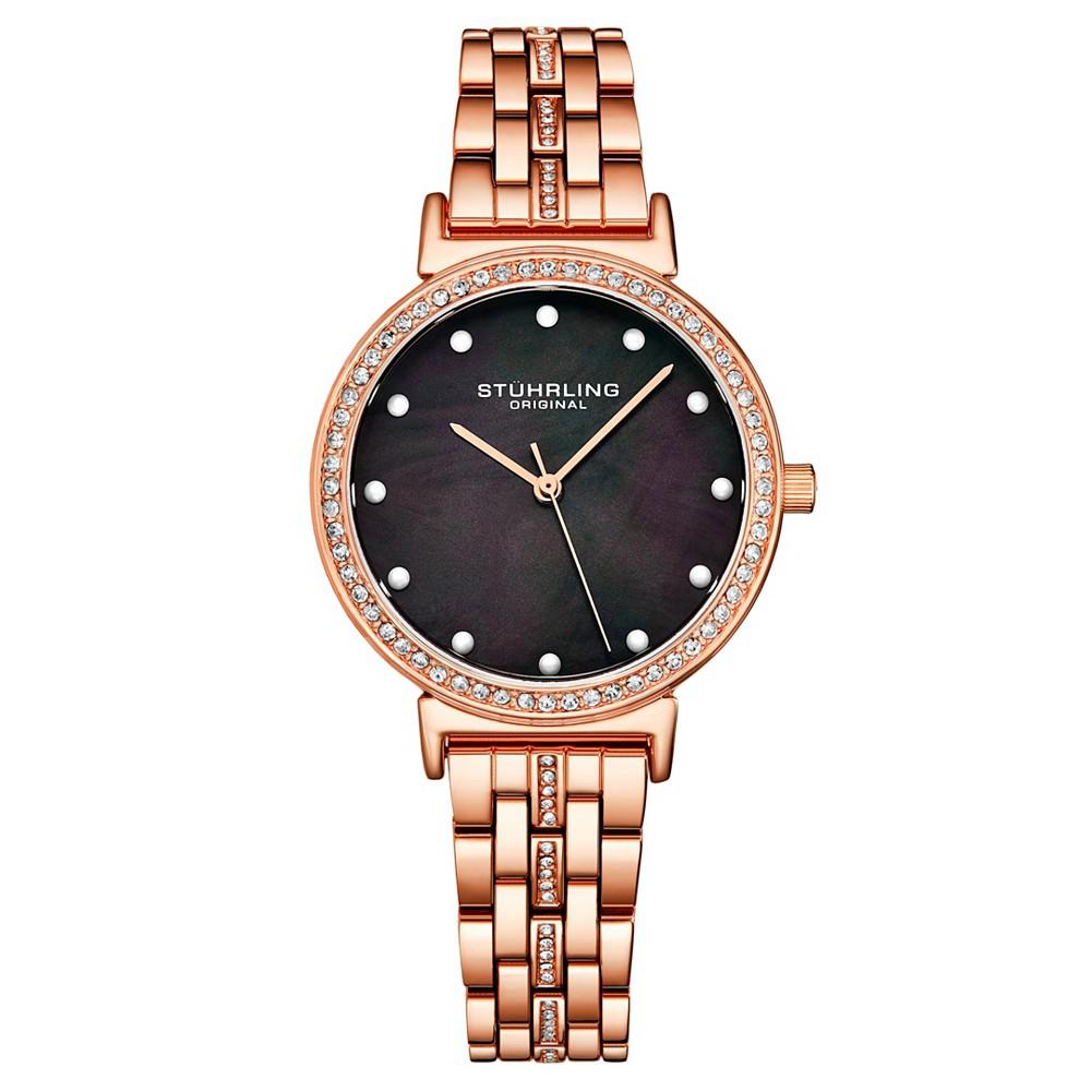 Women's Rose Gold-Tone Link Bracelet with Crystals Studded Strip Watch 33mm商品第1张图片规格展示