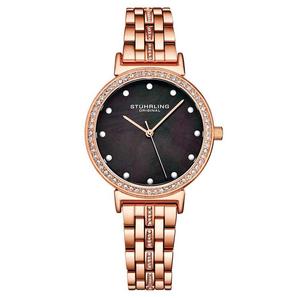 商品Stuhrling|Women's Rose Gold-Tone Link Bracelet with Crystals Studded Strip Watch 33mm,价格¥638,第1张图片