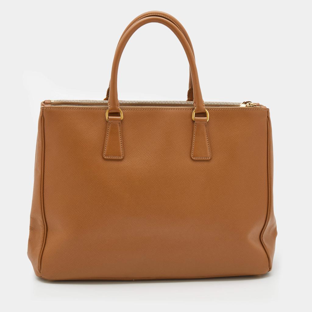 商品[二手商品] Prada|Prada Caramel Brown Saffiano Lux Leather Large Double Zip Tote,价格¥7578,第6张图片详细描述