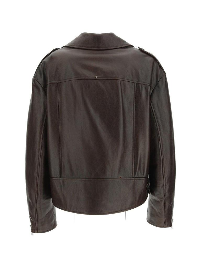 SportMax Zip-up Leather Biker Jacket商品第2张图片规格展示