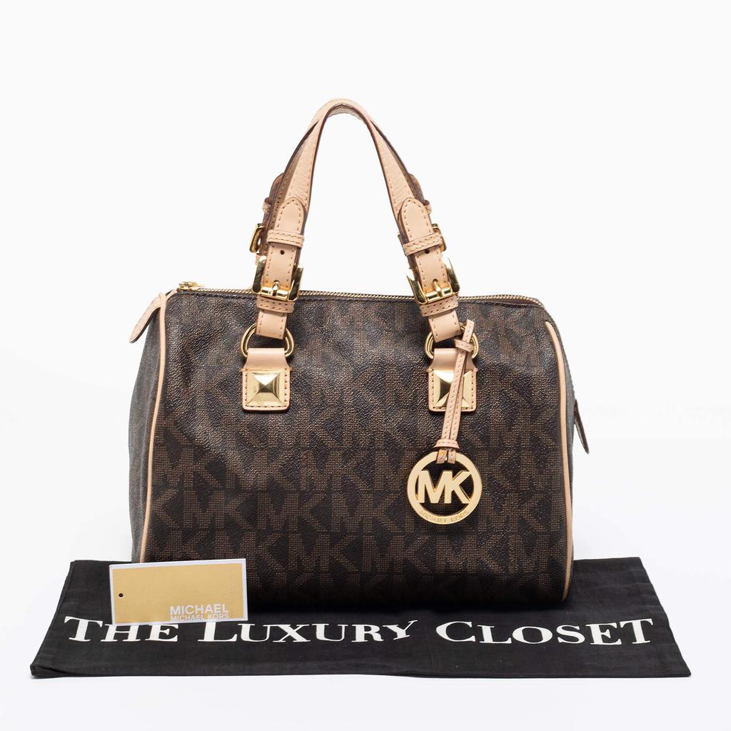 MICHAEL Michael Kors Brown/Beige Signature Coated Canvas and Leather Grayson Boston Bag商品第10张图片规格展示