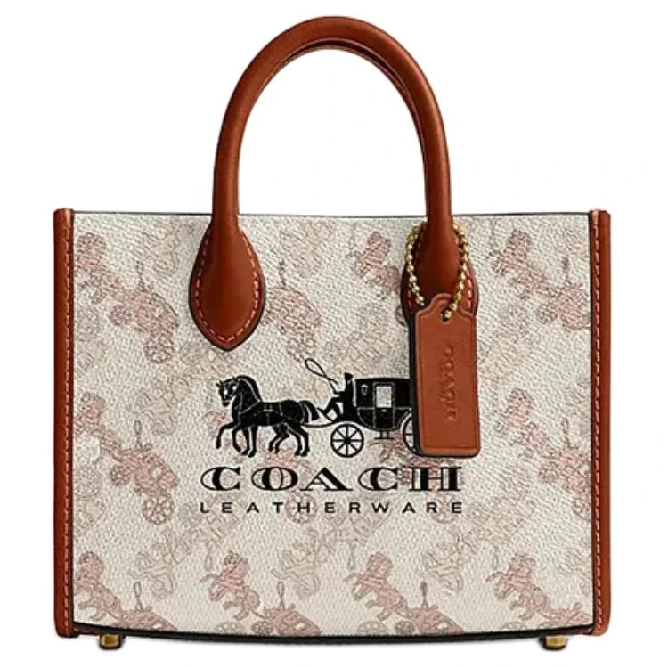 商品[国内直发] Coach|蔻驰 Ace 17 马车图案印花 人造革拼牛皮革 托特包Tote包购物袋单肩斜挎手提包 小号 女款 粉笔白色,价格¥1747,第1张图片