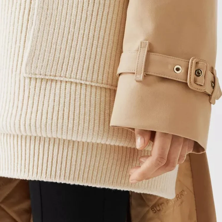 商品[国内直发] Burberry|Trench 风衣裁片罗纹针织羊毛混纺开衫羊毛衫外套 女款 柔黄褐色,价格¥5027,第6张图片详细描述