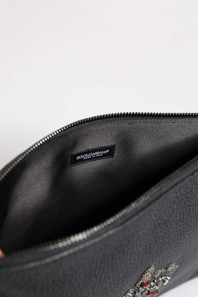 Dolce & Gabbana Black Calfskin Crown Embellished Clutch Pouch Bag 商品