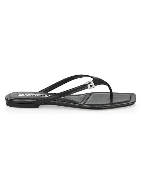 商品Alexander Wang|Ivy Rhinestone Logo Leather Thong Sandals,价格¥1029,第1张图片
