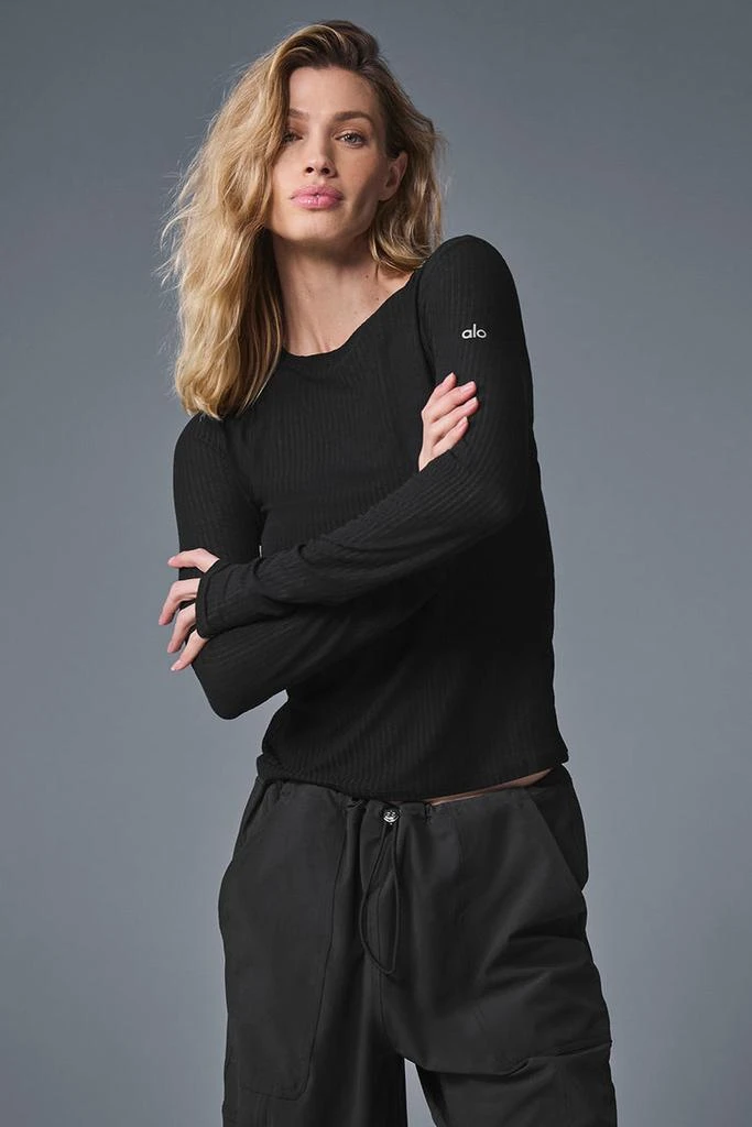 商品Alo|Ribbed Sea Coast Long Sleeve - Black,价格¥526,第1张图片