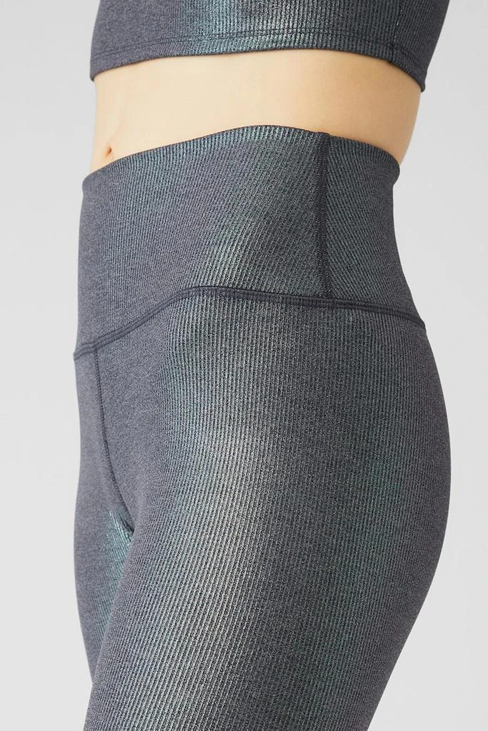 商品Alo|Alosoft Ribbed High-Waist Shimmer Legging - Dark Grey Iridescent,价格¥837,第4张图片详细描述