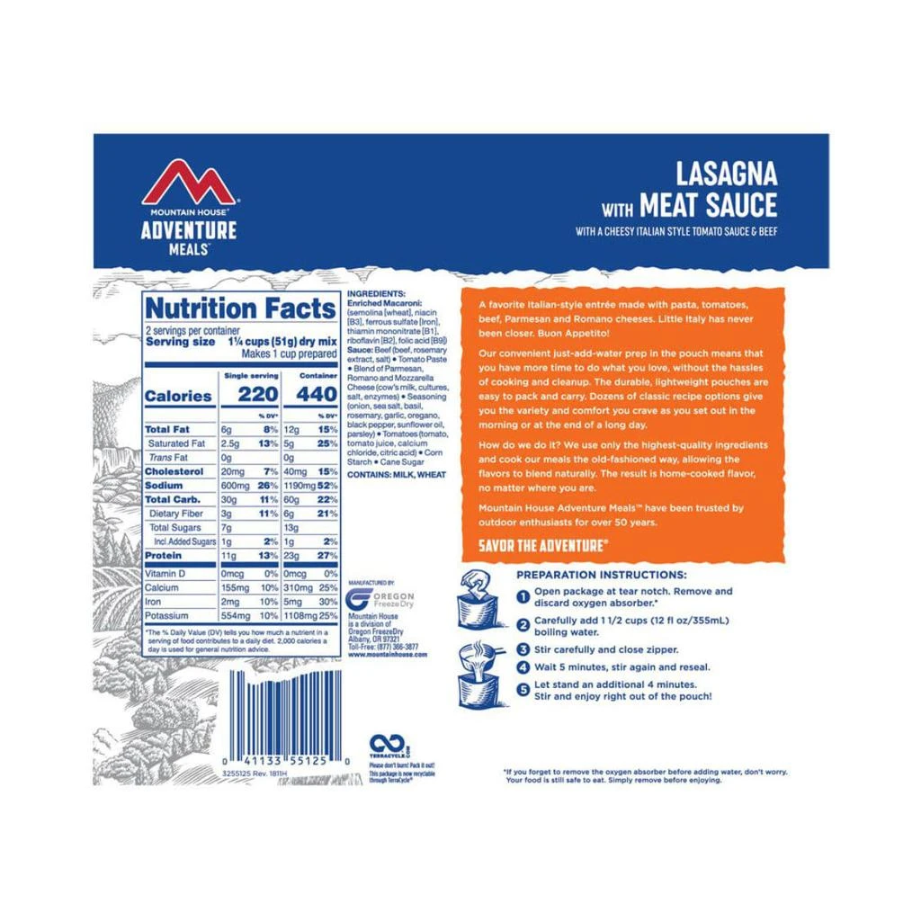 商品Mountain House|Mountain House Meat Sauce Lasagna Freeze Dried Meal,价格¥96,第3张图片详细描述