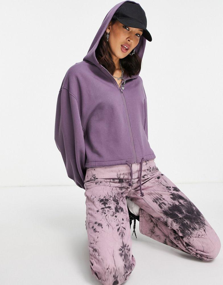 ASOS DESIGN boxy zip thru hoodie in purple商品第4张图片规格展示