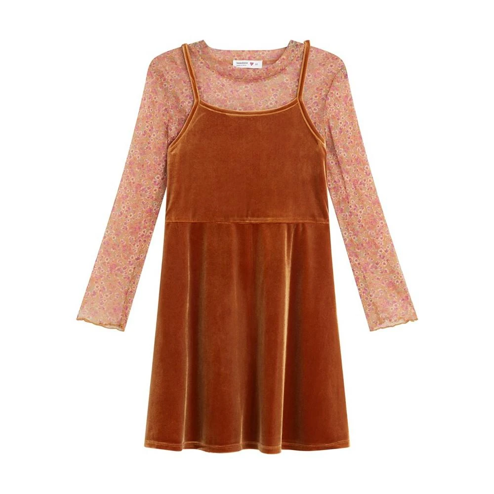 商品Beautees|Big Girls Velvet Slip Dress with Floral Printed Mesh Top, 2-Piece Set,价格¥94,第1张图片