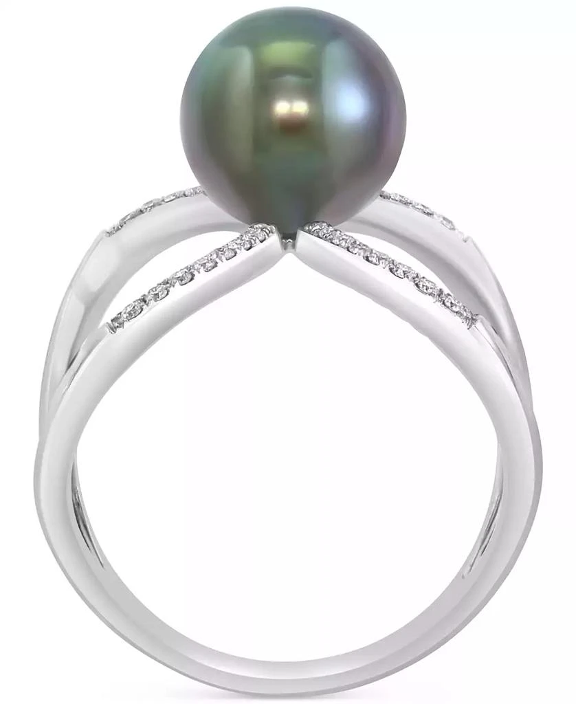 商品Effy|EFFY® Cultured Tahitian Pearl (9mm) & Diamond (1/10 ct. t.w.) Openwork Statement Ring in 14k White Gold,价格¥6168,第4张图片详细描述