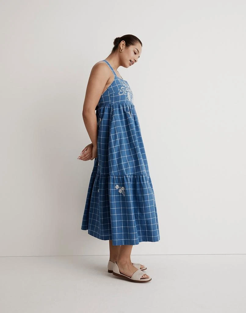 商品Madewell|Embroidered Cicely Tiered Midi Dress in Plaid,价格¥712,第2张图片详细描述