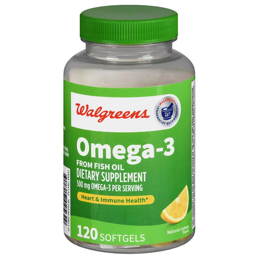 商品Walgreens|Omega-3 From Fish Oil 500 mg Softgels (120 days) Natural Lemon,价格¥108,第1张图片