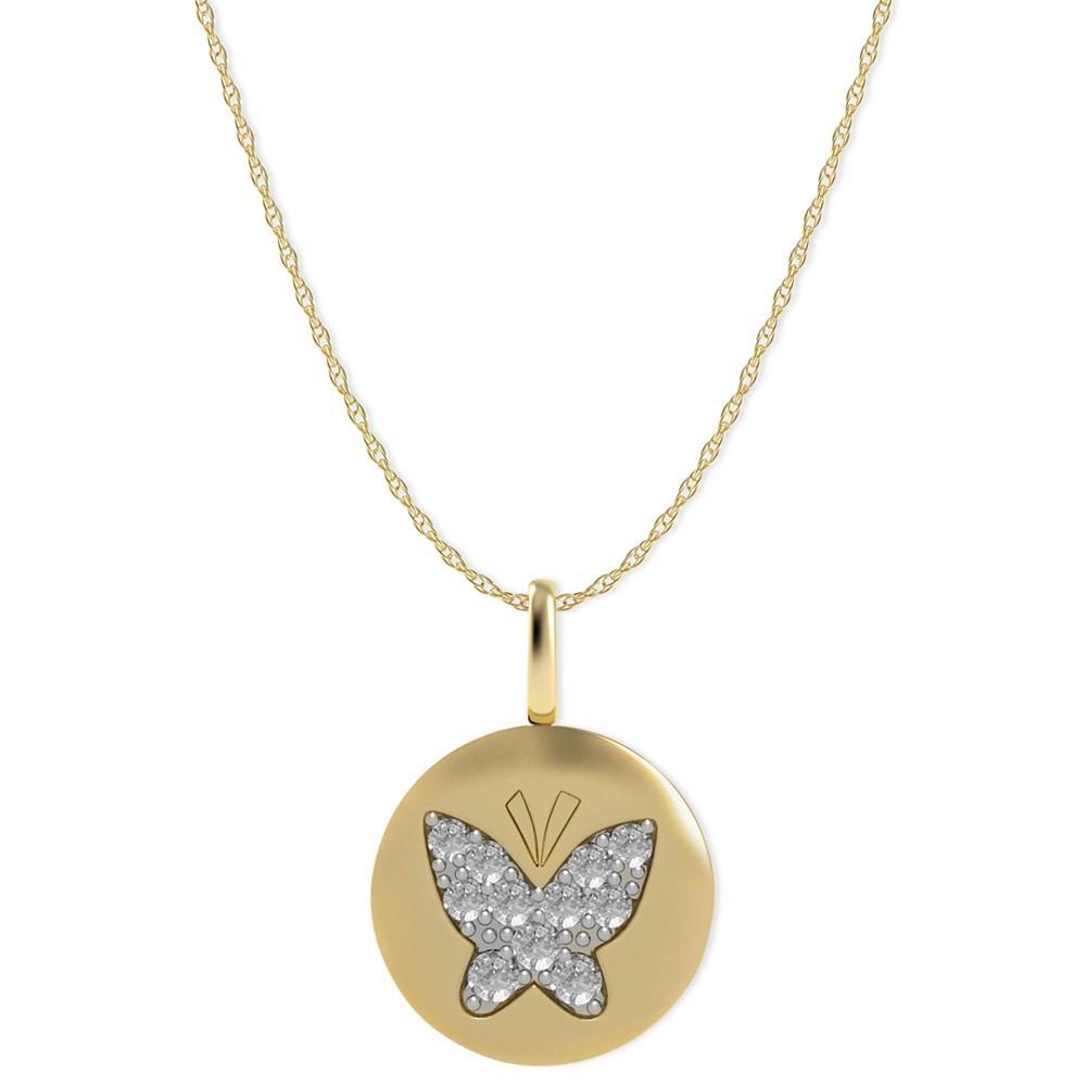 商品Macy's|Diamond Butterfly Disk Pendant Necklace in 14k Gold (1/10 ct. t.w.),价格¥3582,第1张图片