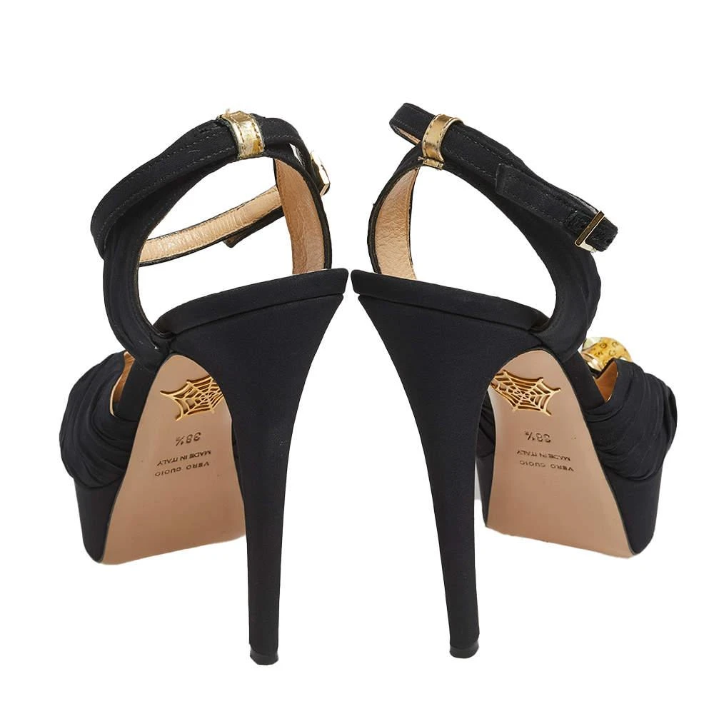商品[二手商品] Charlotte Olympia|Charlotte Olympia Black Satin Bruce Enamel Leopard Platform Sandals Size 38.5,价格¥1470,第5张图片详细描述