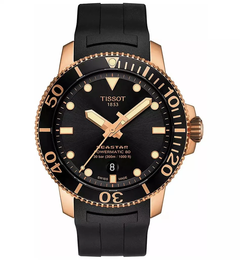 商品Tissot|Men's Swiss Automatic Seastar 1000 Powermatic 80 Black Rubber Strap Watch 43mm,价格¥6848,第1张图片