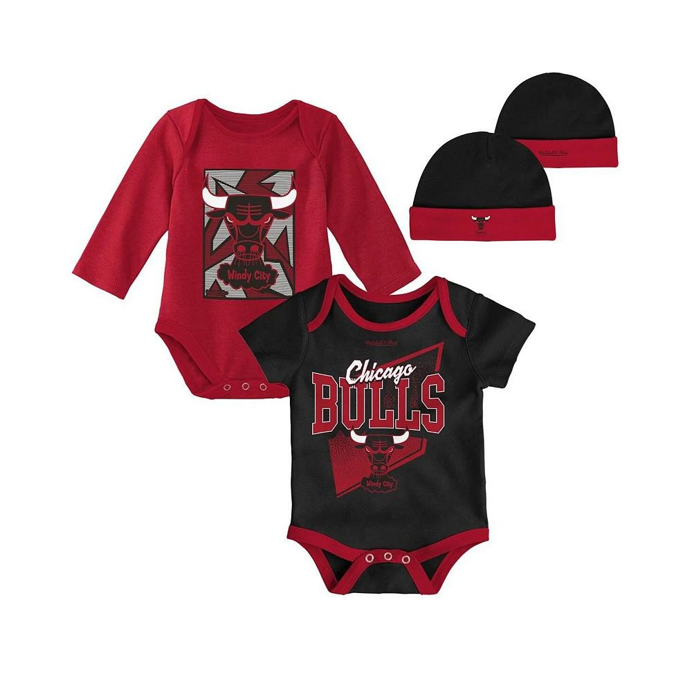 商品Mitchell & Ness|Infant Boys and Girls Black, Red Chicago Bulls Hardwood Classics Bodysuits and Cuffed Knit Hat Set,价格¥301,第1张图片