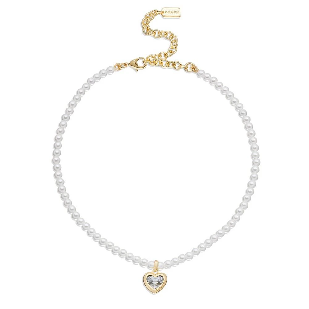 商品Coach|Faux Stone Heart Pendant Imitation Pearl Choker,价格¥498,第1张图片