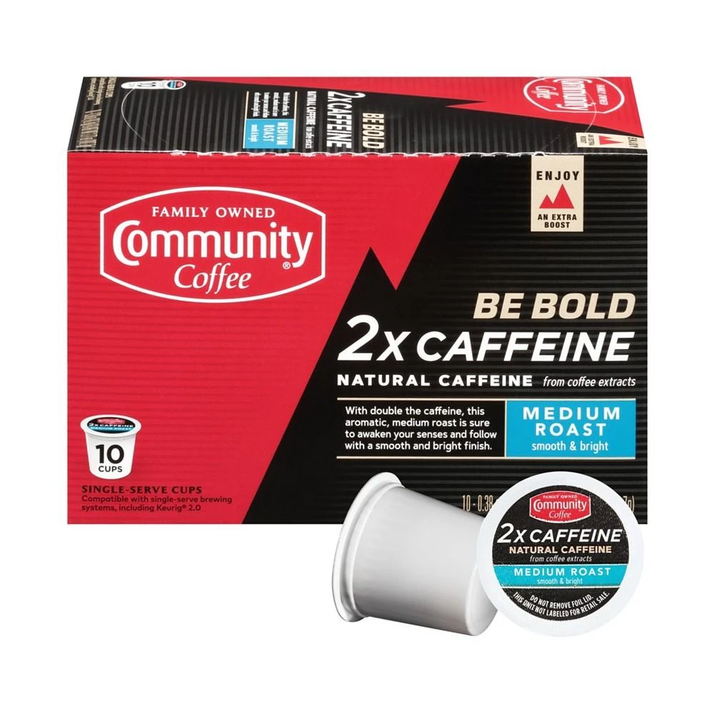 商品Community Coffee|2X Caffeine Medium Roast Single Serve Pods, Keurig K-Cup Brewer Compatible, Pack of 60,价格¥499,第3张图片详细描述