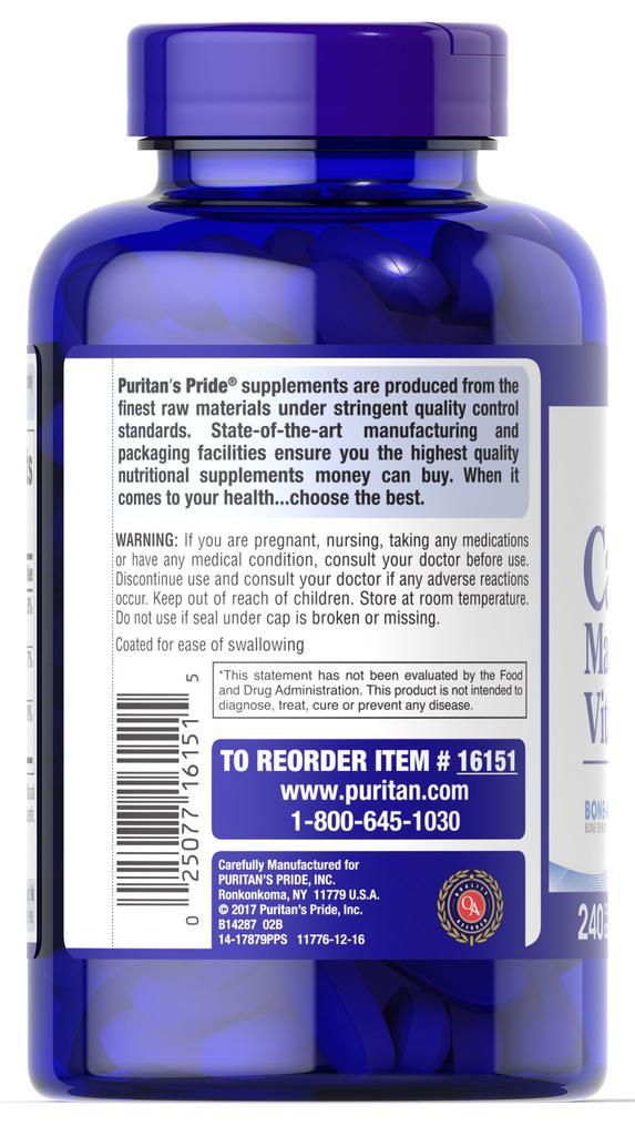 商品Puritan's Pride|Calcium Magnesium with Vitamin D 240 Caplets,价格¥208-¥416,第5张图片详细描述