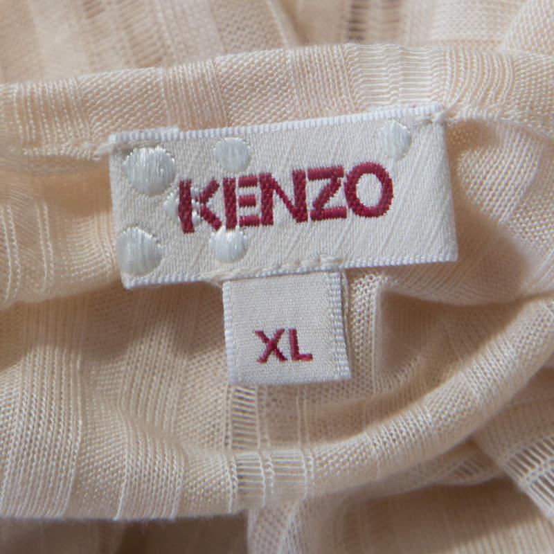 Kenzo Buttercream Foil Print Striped Knit Layered Tulle Sleeve Top XL商品第5张图片规格展示