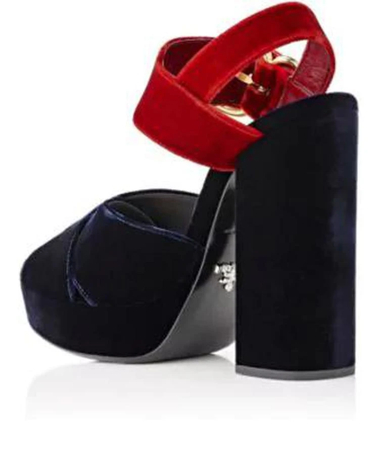 商品Prada|Colorblocked Velvet Platform Sandals,价格¥3715,第3张图片详细描述