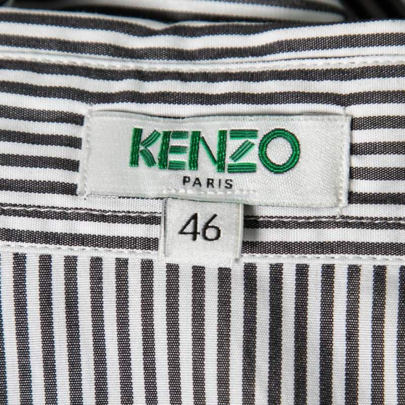 Kenzo Grey Striped Cotton Hem Tie Detail Button Front Shirt XL商品第4张图片规格展示