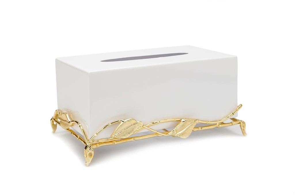商品Classic Touch Decor|White Tissue Box on Gold Leaf Design Base,价格¥566,第2张图片详细描述