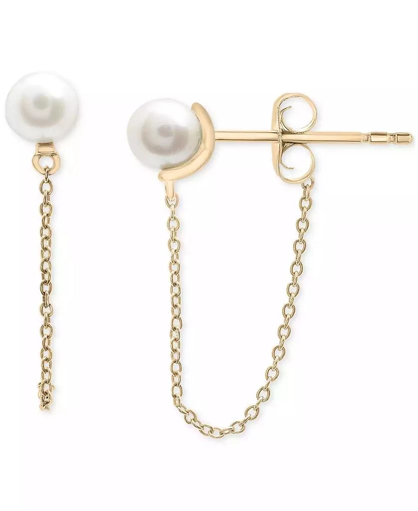 商品Macy's|Cultured Freshwater Pearl (5mm) & Chain Front to Back Drop Earrings in 10k Gold,价格¥1214,第1张图片