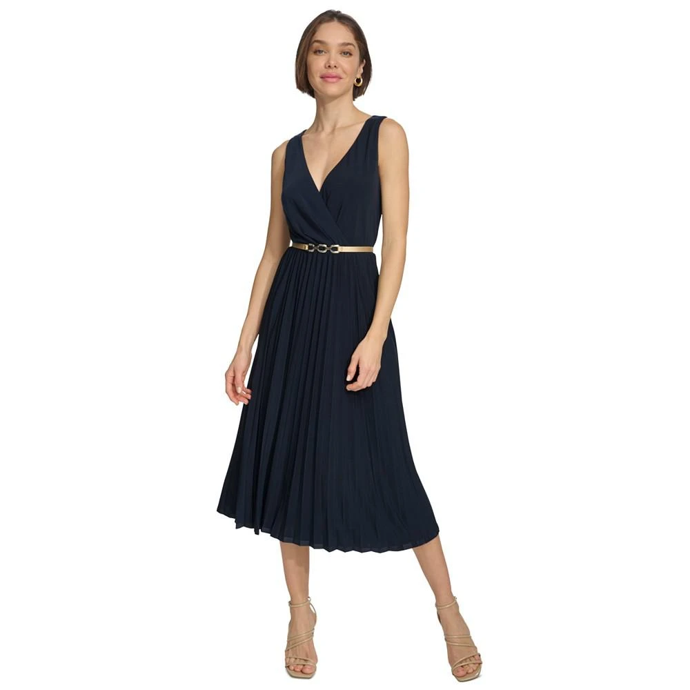 商品Tommy Hilfiger|Women's Pleated Belted Midi Dress,价格¥891,第1张图片