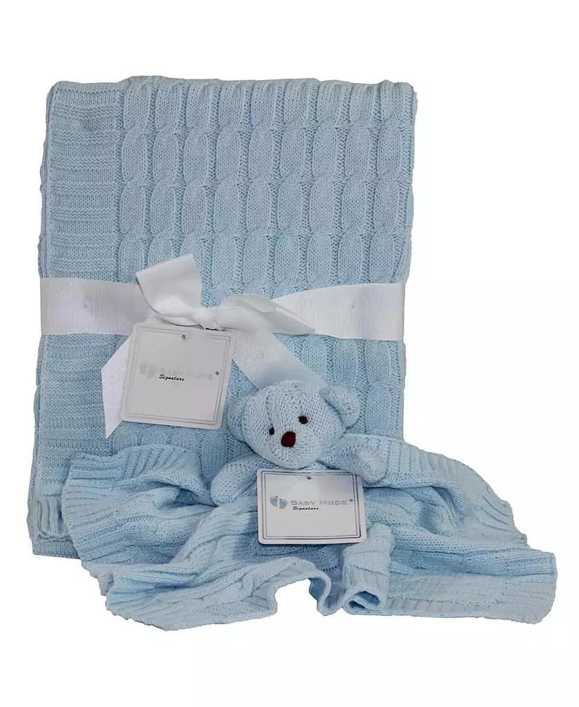 商品Baby Mode Signature|3 Stories Trading Cable Knit Baby Blanket Gift Set,价格¥374,第2张图片详细描述