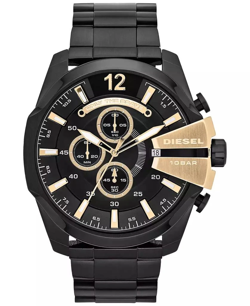 商品Diesel|Men's Chronograph Mega Chief Black Ion-Plated Stainless Steel Bracelet Watch 51x59mm DZ4338,价格¥2010,第1张图片