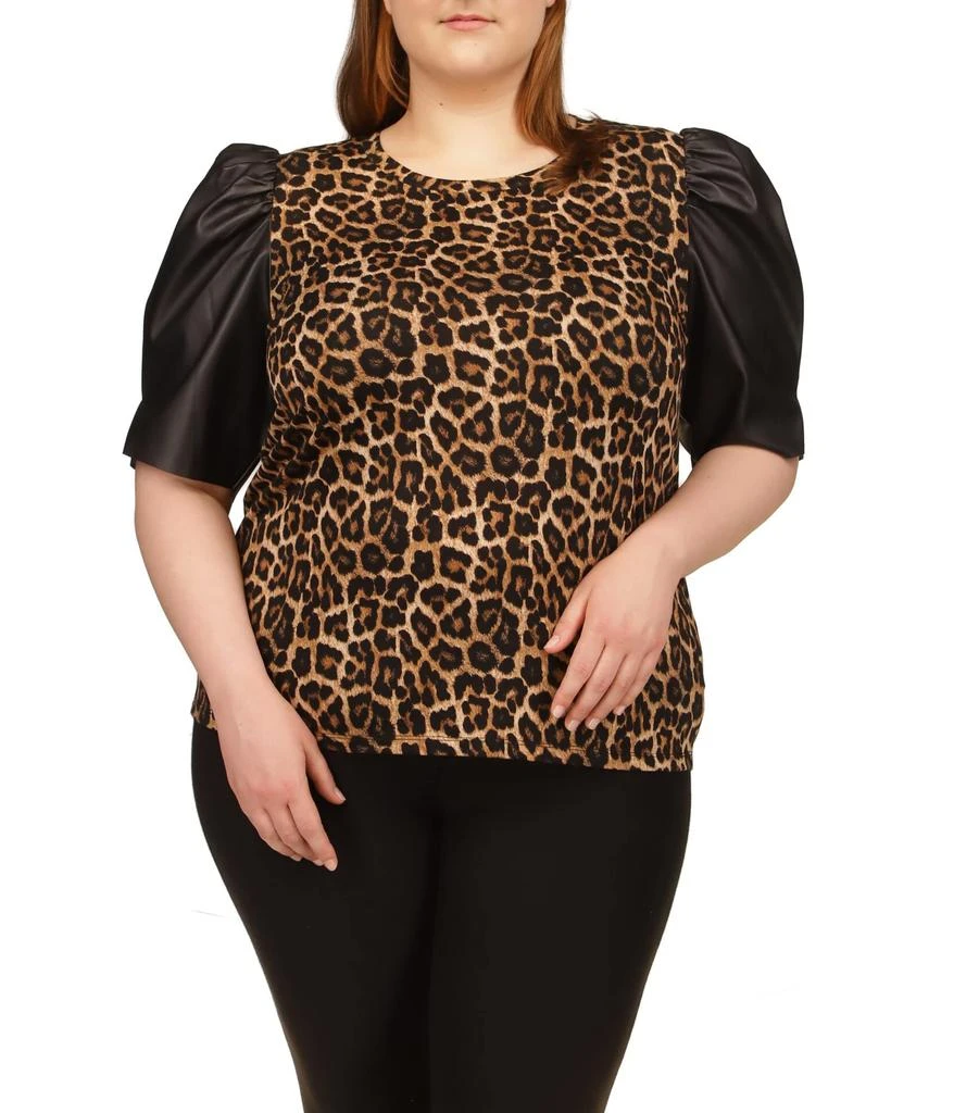 商品Michael Kors|Plus Size Nubian Leather Sleeve T-Shirt,价格¥226,第1张图片