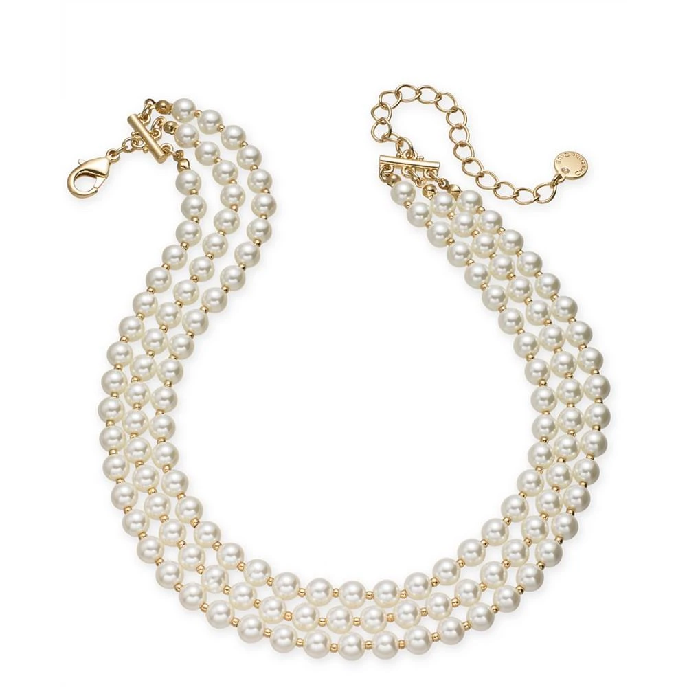 商品Charter Club|Gold-Tone Imitation Pearl Triple-Row Choker Necklace, 16" + 2" extender, Created for Macy's,价格¥107,第1张图片
