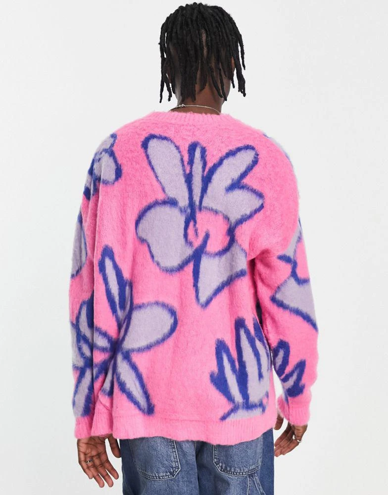 商品ASOS|ASOS DESIGN knitted jumper In fluffy flower print in pink,价格¥241,第3张图片详细描述