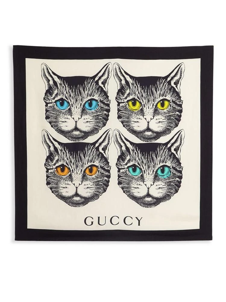 商品Gucci|Silk Cat Square Scarf,价格¥3712,第2张图片详细描述