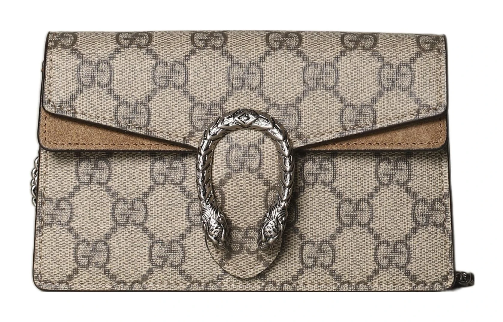 商品[国内直发] Gucci|古驰 Dionysus 酒神 虎头扣老花Logo 帆布拼皮 斜挎单肩包 超迷你 女款 乌木色,价格¥6683,第1张图片