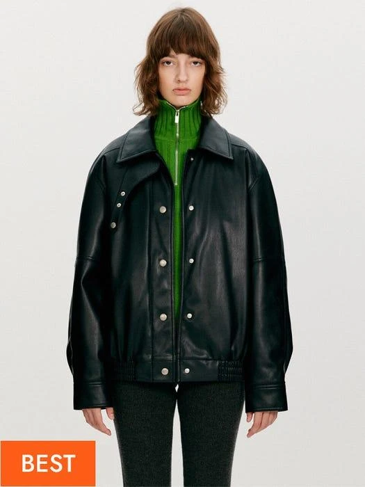 商品TheOpen Product|Faux Leather Bomber Jacket (Black),价格¥952,第1张图片