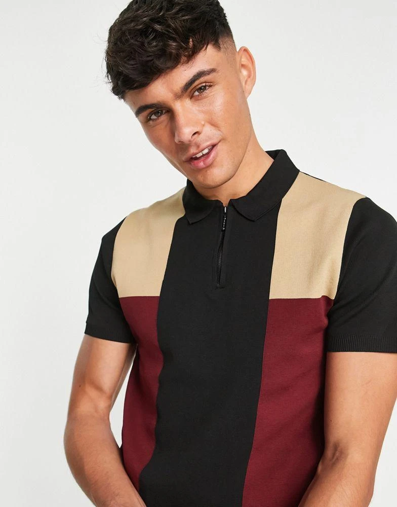 商品River Island|River Island blocked polo jumper in black,价格¥324,第3张图片详细描述