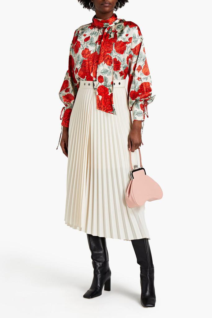 Tie-front floral-print stretch-silk satin blouse商品第2张图片规格展示