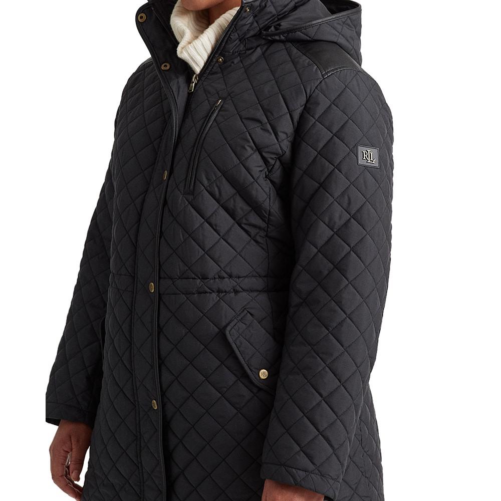 Plus Size Faux-Leather Trimmed Hooded Anorak Quilted Coat, Created for Macy's商品第3张图片规格展示