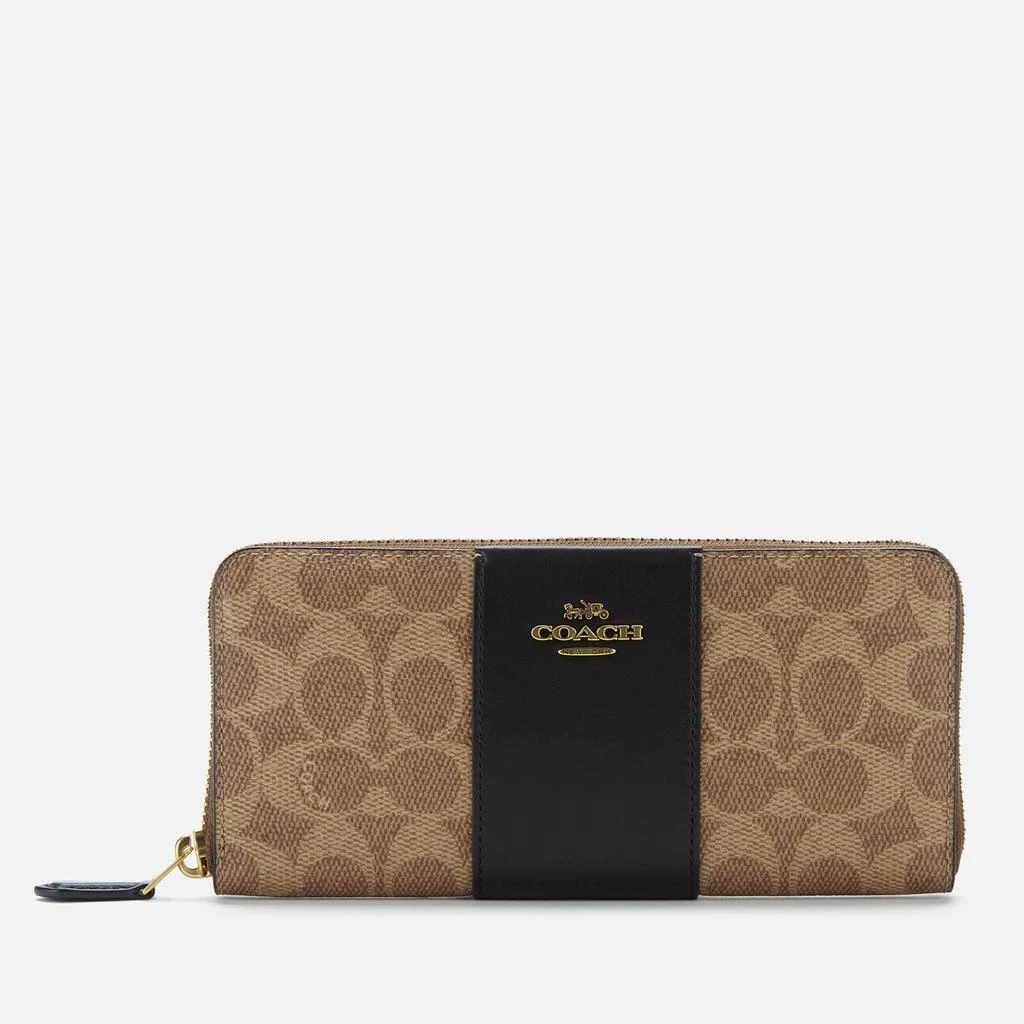 商品Coach|Coach Women's Colorblock Coated Canvas Signature Slim Accordion Zip Purse - Tan Black,价格¥668,第1张图片