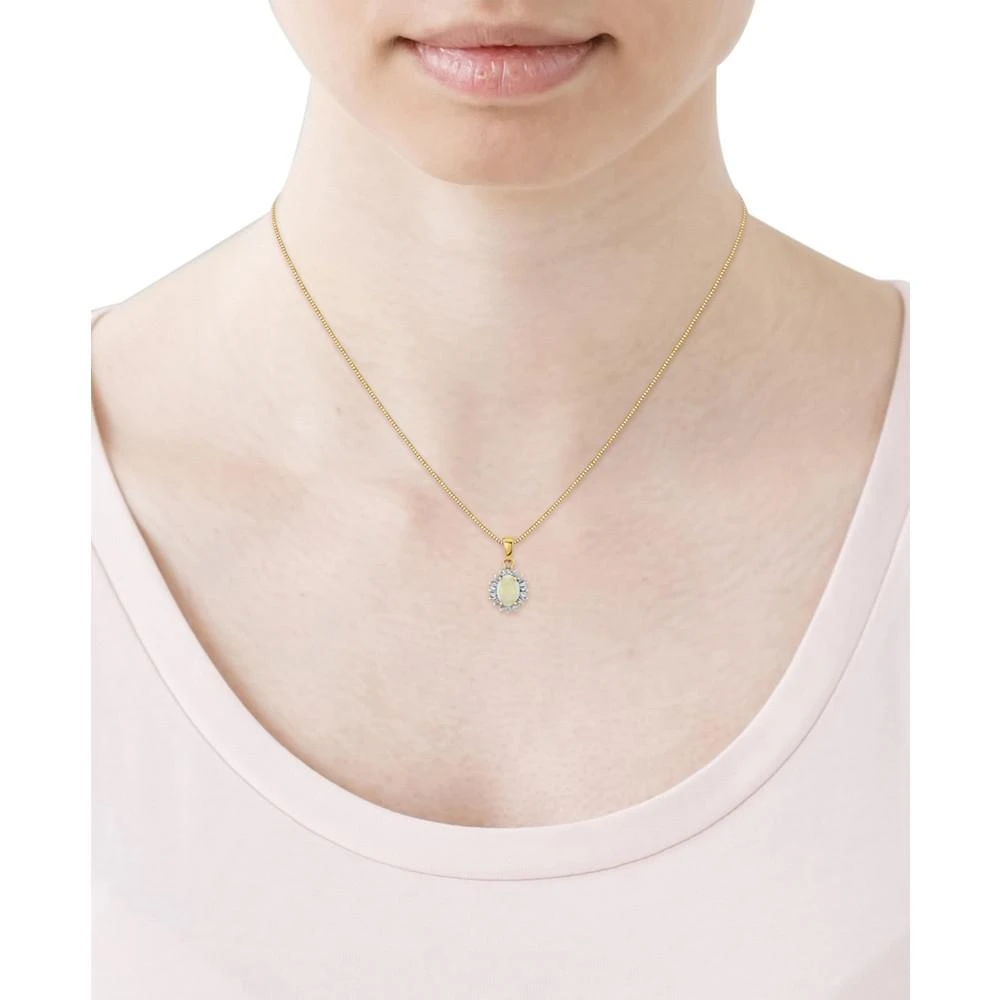 商品Macy's|Opal (1/2 ct. t.w.) & Diamond (1/5 ct. t.w.) Oval Halo 18" Pendant Necklace in 14k Gold,价格¥3503,第2张图片详细描述